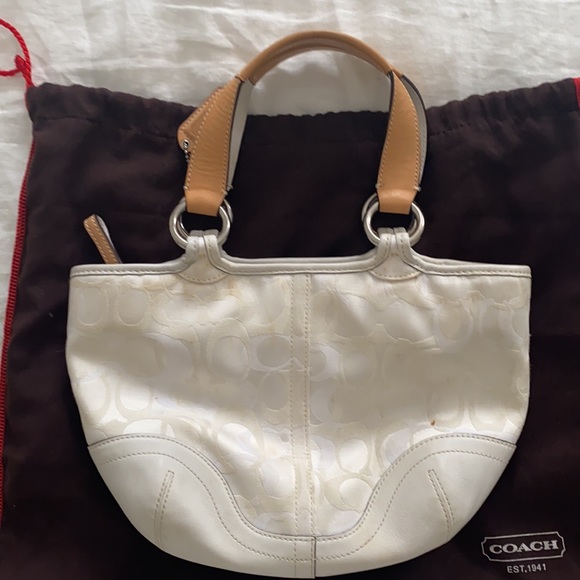 Coach satchel. White and silver. With original garment bag. - Picture 5 of 5